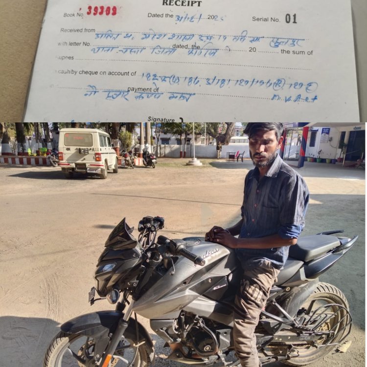 पल्सर मोटरसाइकिल में मॉडिफाई साइलेंसर लगाकर हाईवे के पास स्टंट करता हुआ पकड़ा गया एक बाइक सवार, 9 हजार का कटा चालान,,,